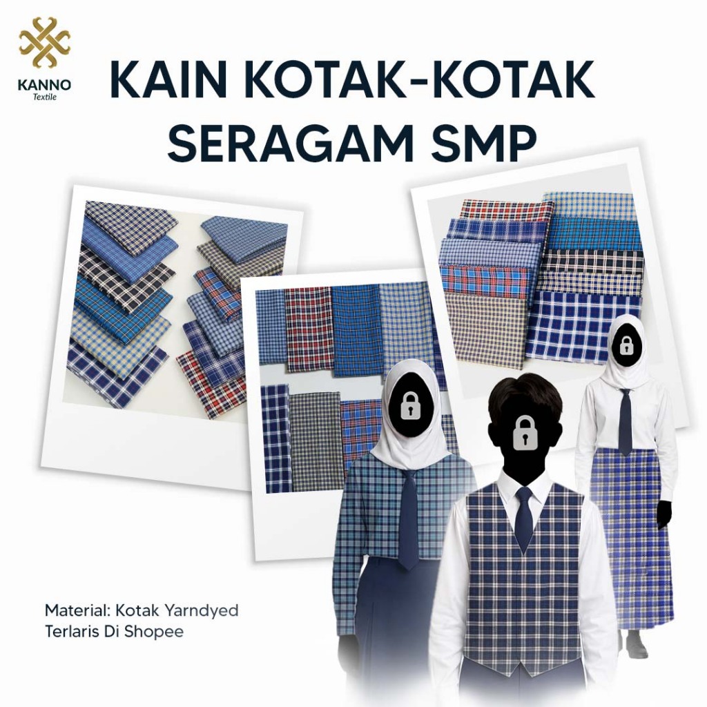 KAIN KOTAK KATUN YARNDYED SERAGAM SMP WARNA BIRU LEBAR 110CM HARGA PER-0,5 METER BAHAN KATUN / KAIN 