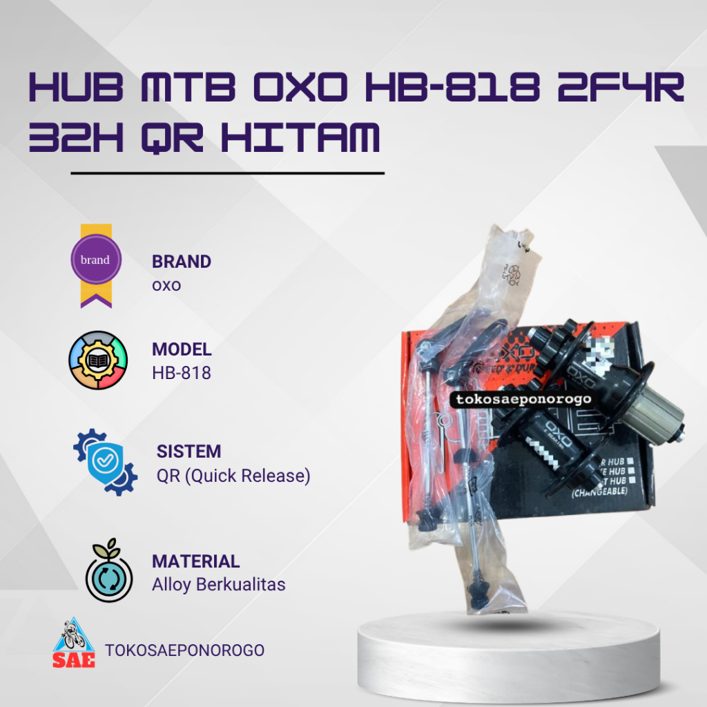 HUB MTB OXO HB 818 2F4R 32H QR HITAM HUB DEPAN BELAKANG HUB MTB OXO