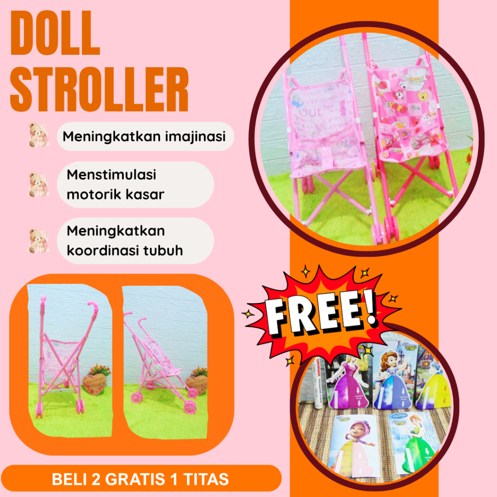 Pr-17280 DOLL STROLLER BAYI MAINAN ANAK PEREMPUAN TROLI LUCU