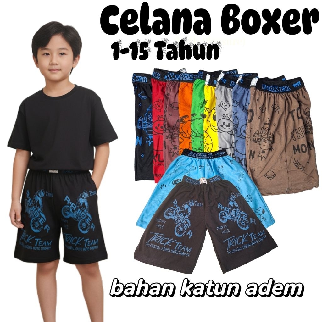 Celana pendek anak paket 3pcs usia 1-15 tahun bahan katun nyaman adem dipakai celana boxer anak