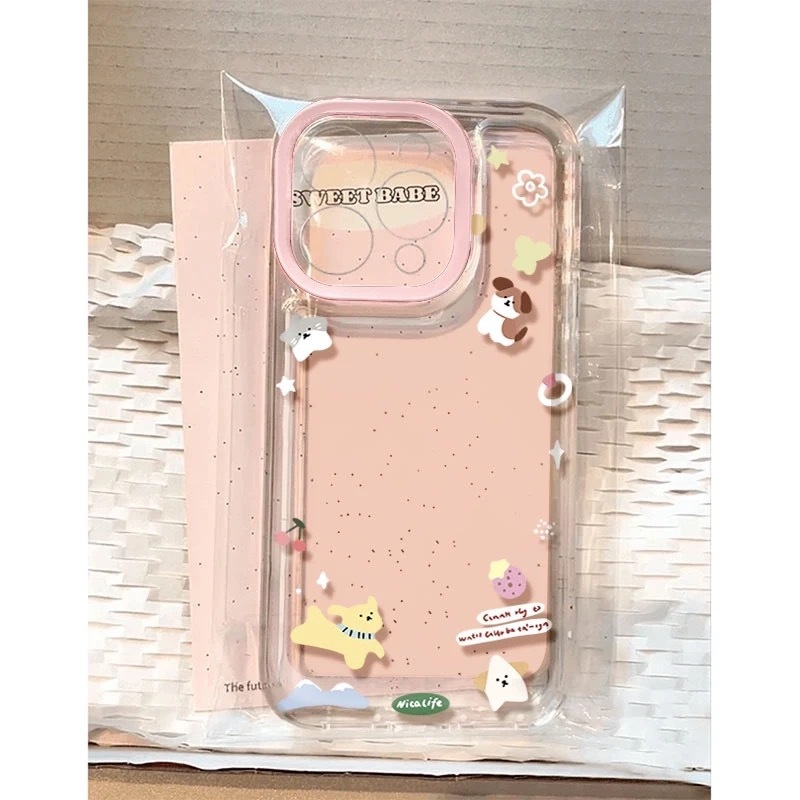 Case iPhone Cute Sweet Babe Clear Pink Soft Case Aesthetic Korean Style Anti Shock Dandecase