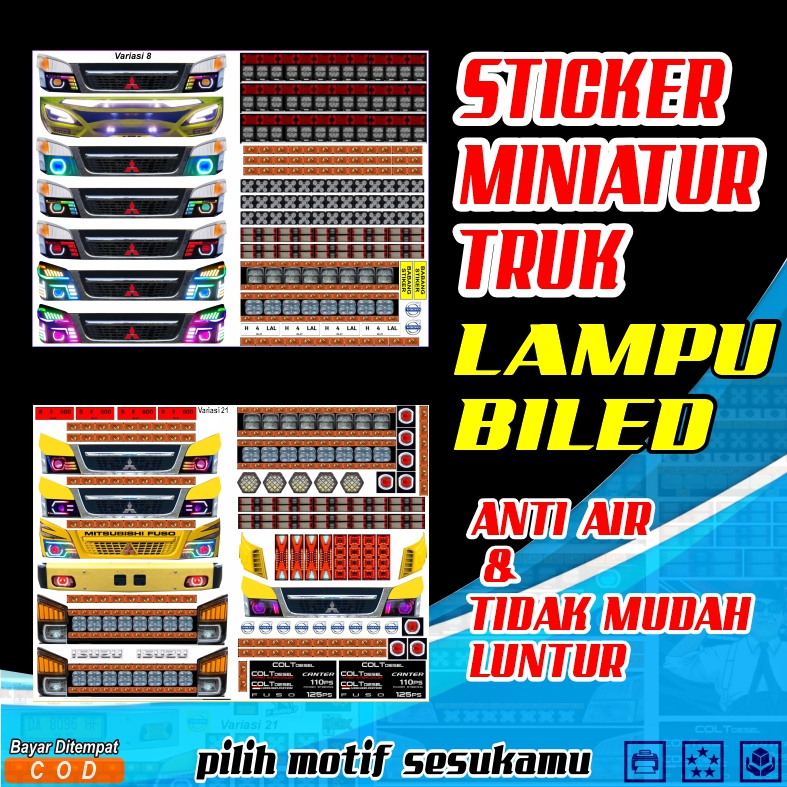 Sticker miniatur truk oleng ,lampu biled truk waterproof