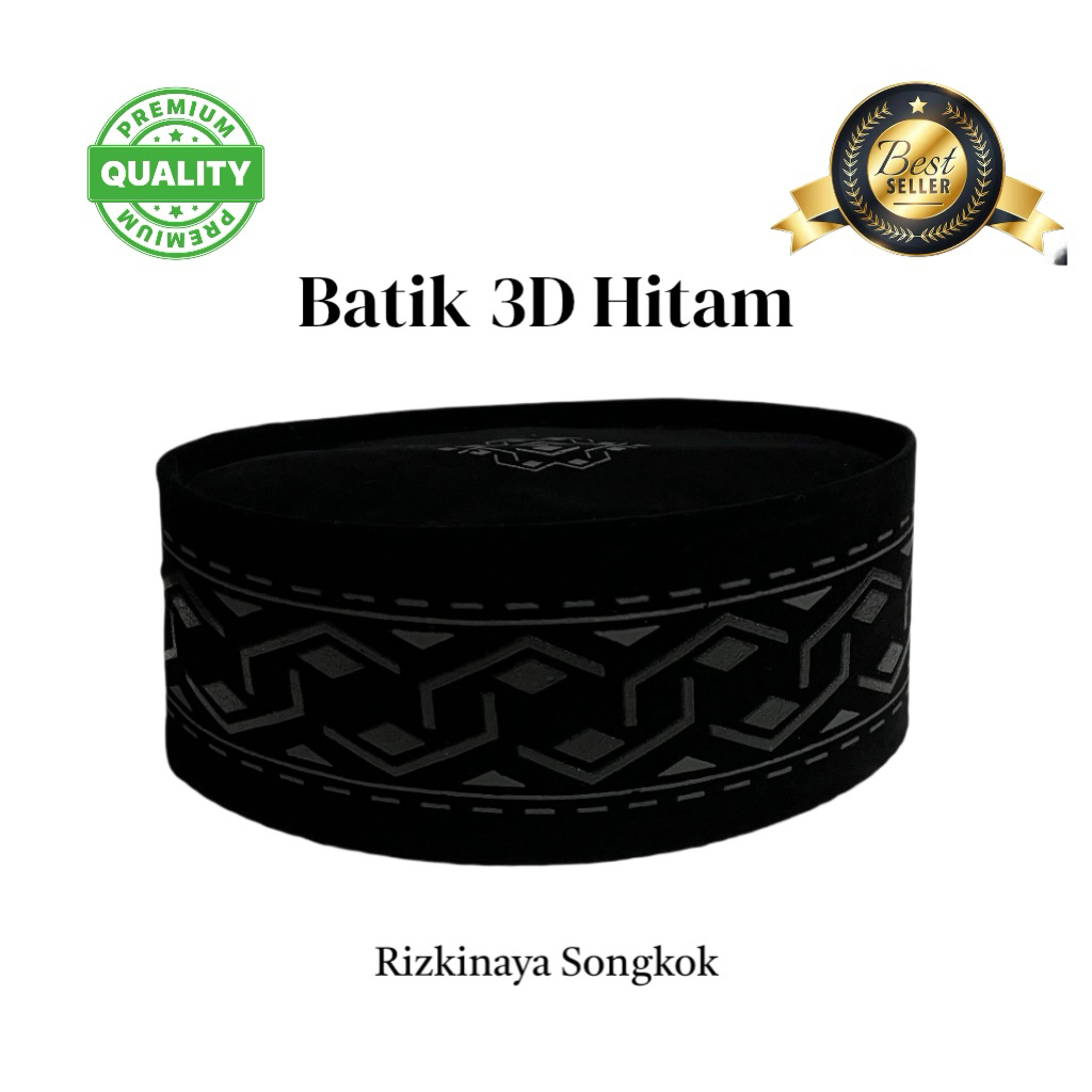 PECI KOPIAH SONGKOK Bahan Bludru Motif Batik 3D warna Hitam untuk Pria Dewasa/Anak