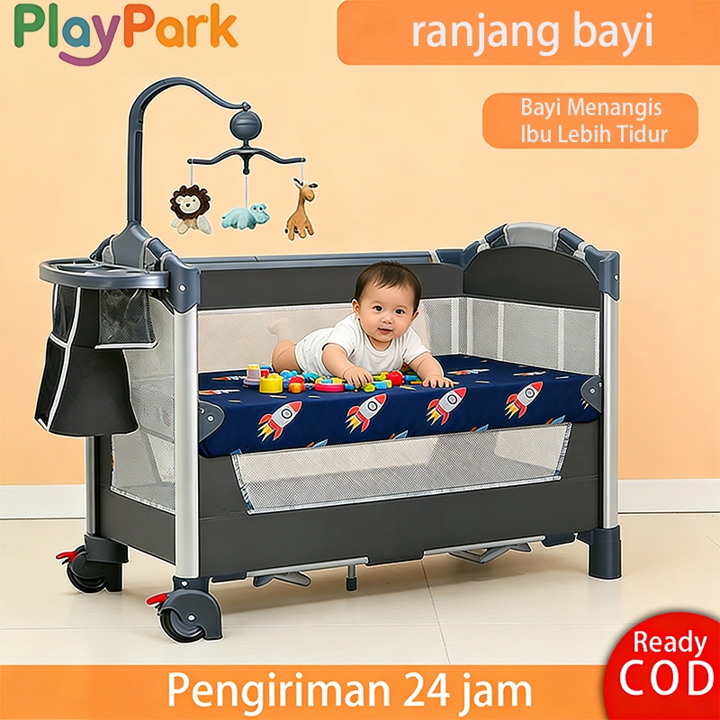 PlayPark Ranjang Kasur Tempat Tidur Bayi Tidur Bayi Box bayi Lipat Multifungsi with Kasur