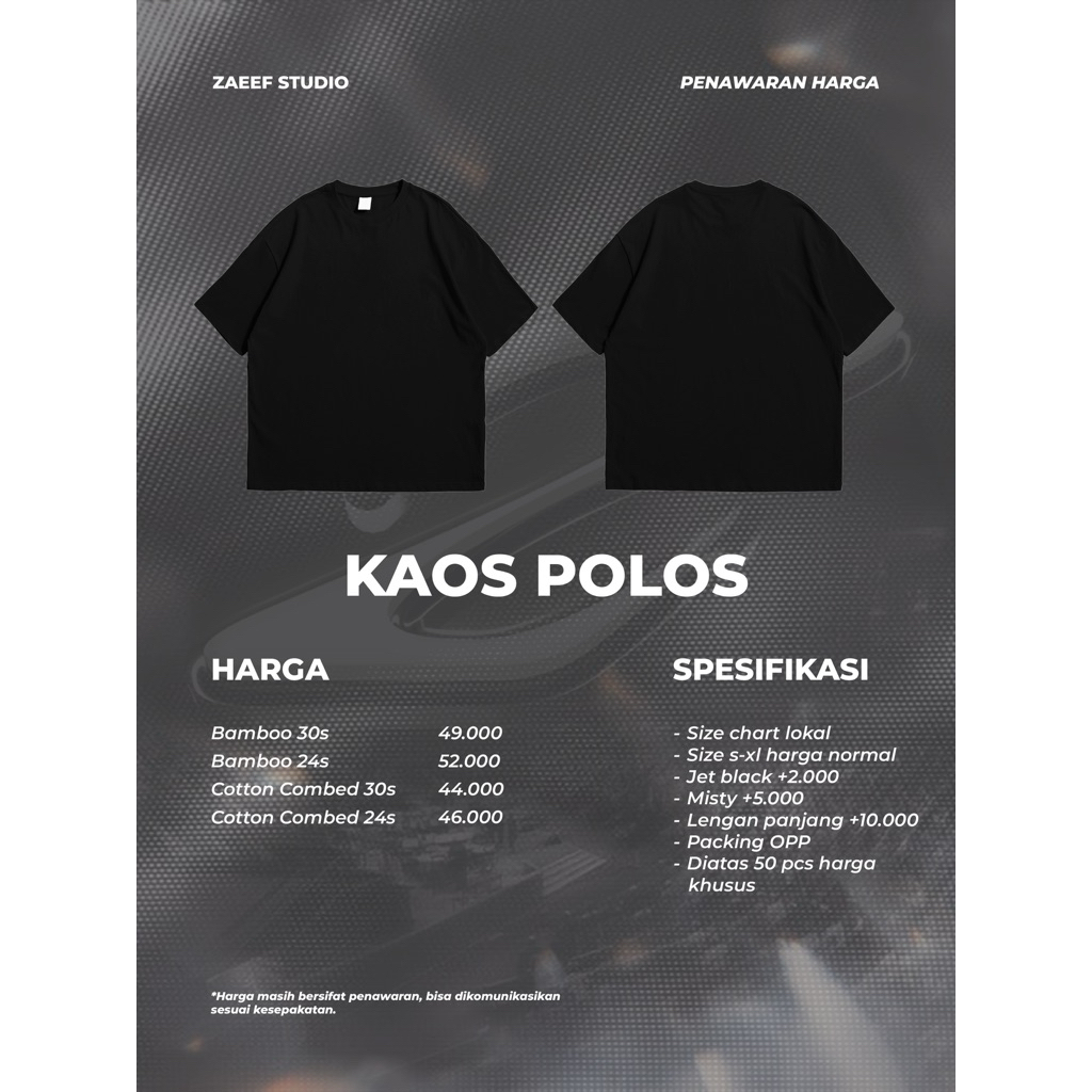 KAOS POLOS cotton combad 24s 30s 20s dan cotton bamboo