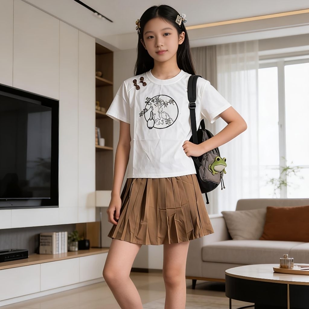 AP-014 SETELAN BAJU PENDEK ANAK PEREMPUAN IMPORT USIA 6-12 TAHUN SETELAN BAJU ATASAN KAOS LENGAN PEN