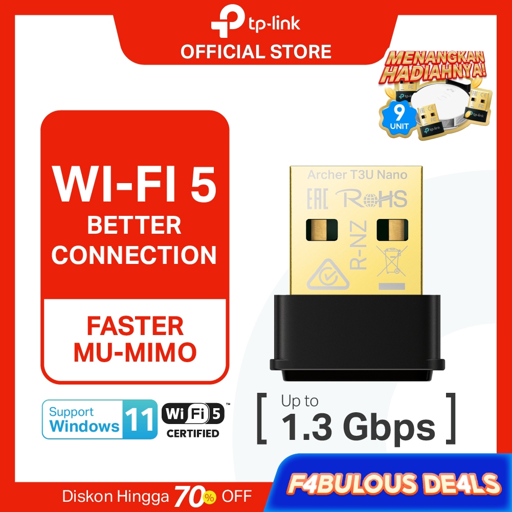 TP-Link Archer T3U Nano | AC1300 WiFi Adapter | Wireless Dual Band | Dongle | USB Adapter | WPA3