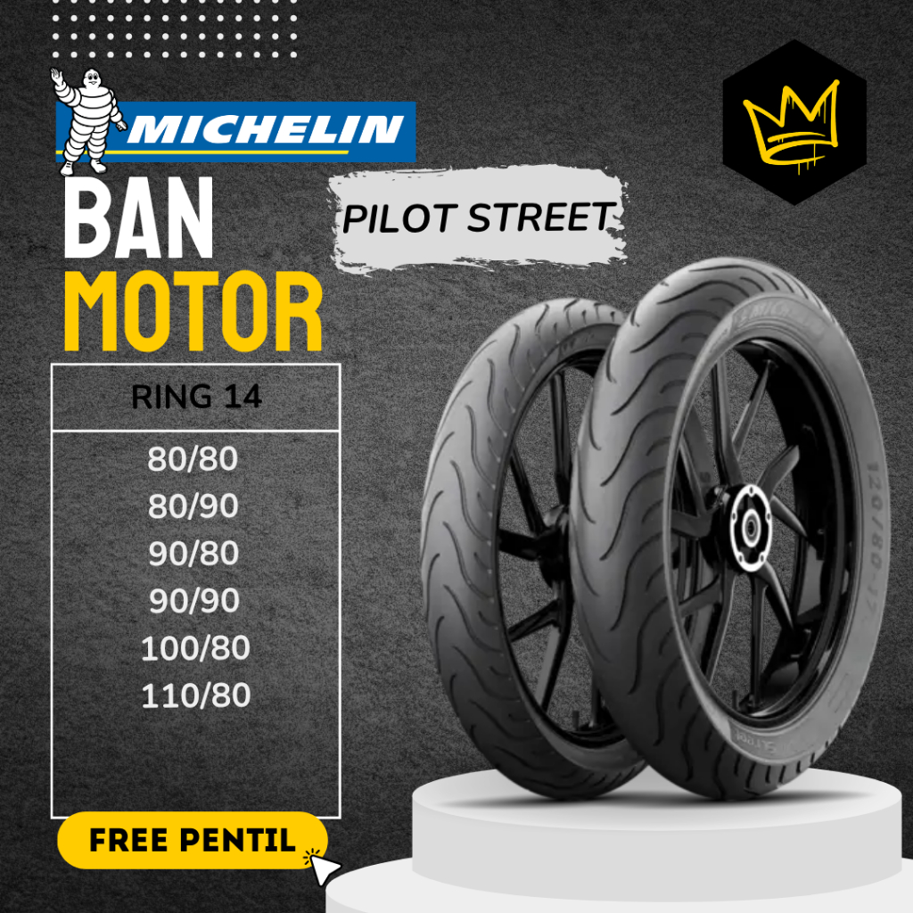 Michelin Pilot Street 80/80-14 | 80/90-14 | 90/80-14 | 90/90-14 | 100/80-14 | 110/80-14 Tubeless - B