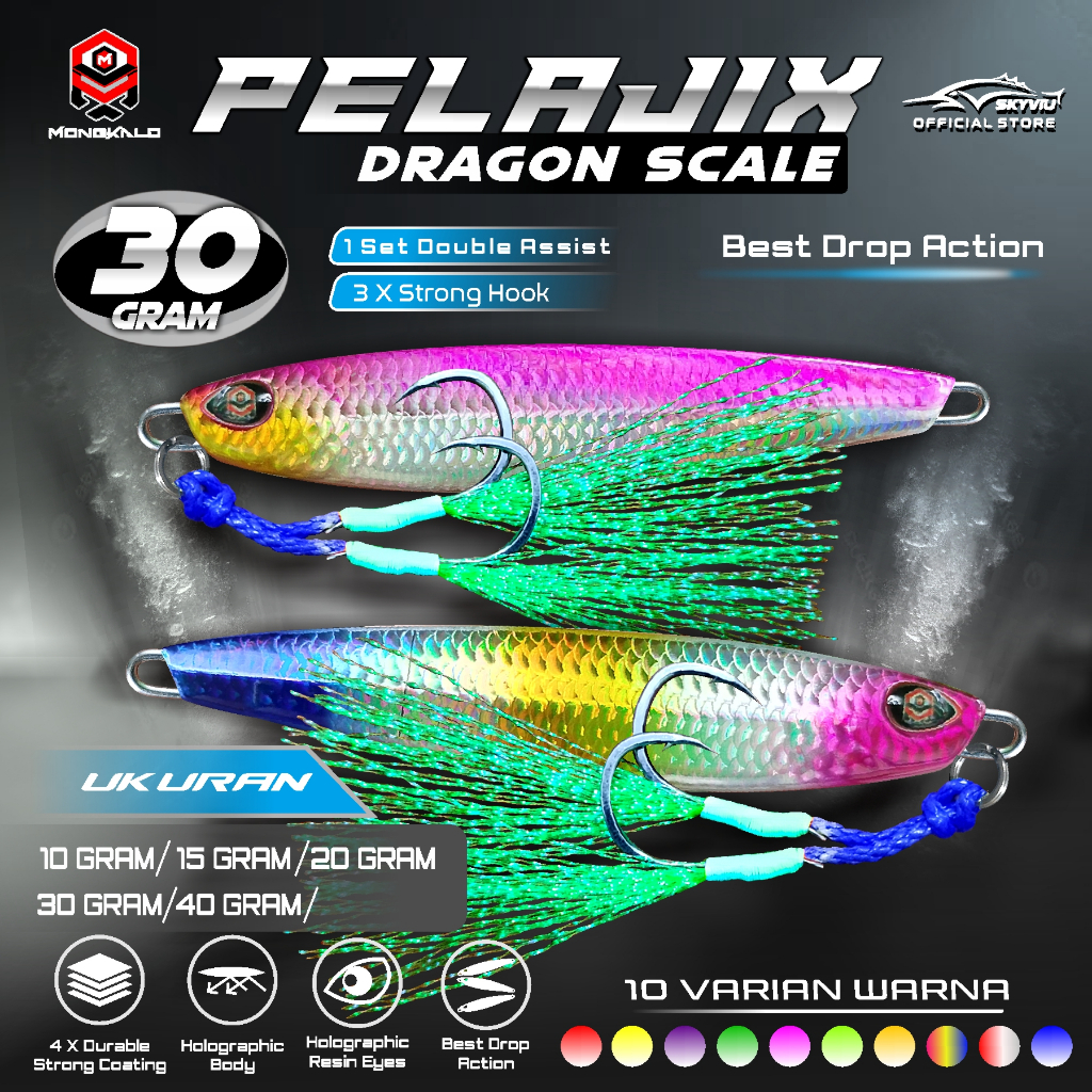 Umpan Metal Jig 30 Gram MONGKALO PELAJIX Hologram Sisik 1 set Double Assist Hook Metal Jig 30 Gram M