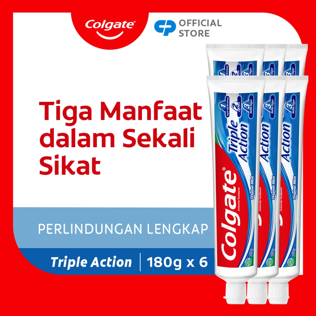 Colgate Triple Action Toothpaste 180g - Pasta Gigi (6pcs)