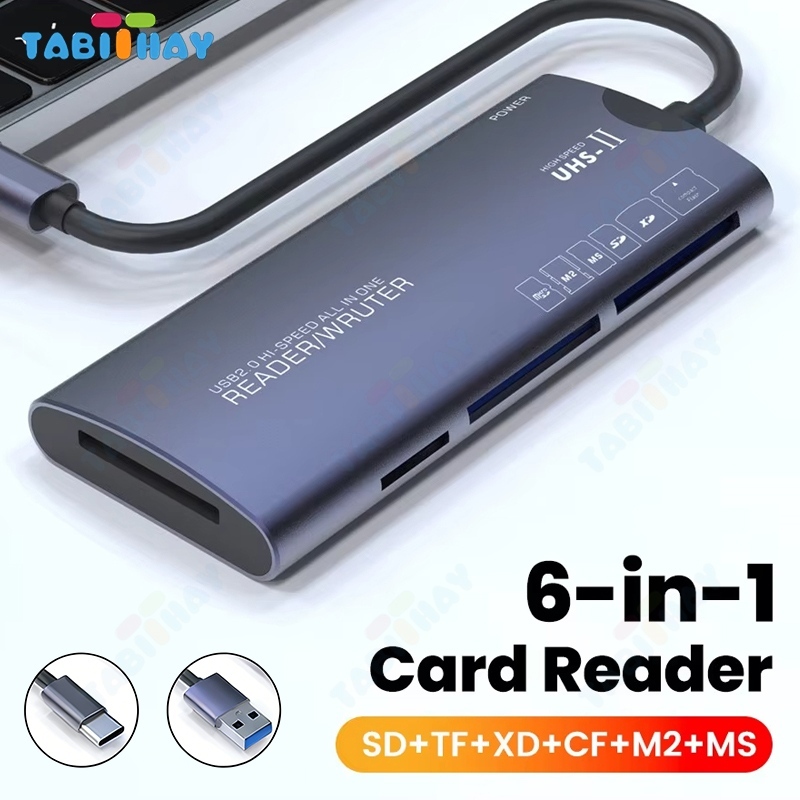 Card Reader 6 in 1 USB Type C Pembaca Kartu SD TF CF MS M2 XD OTG High Speed untuk Laptop & HP