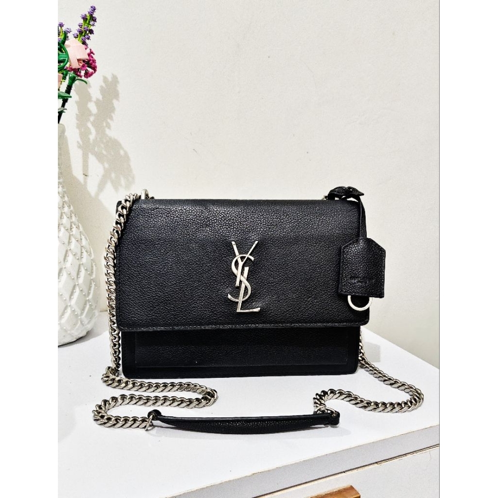 YSL* Sunset Black Leather Preloved Bag