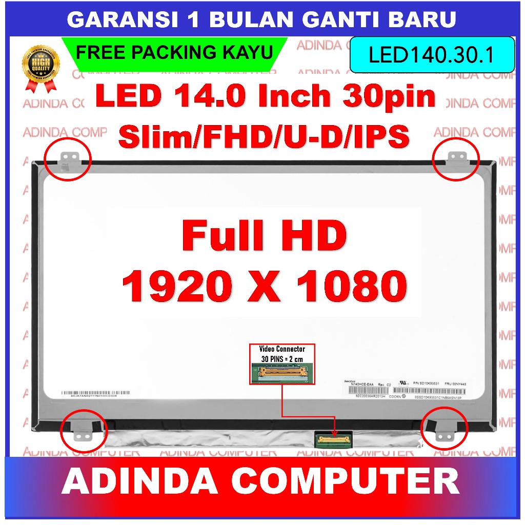 LCD LED Axioo 14 Inch 14.0 Inch 30 pin Slim Full HD FHD AB IPS
