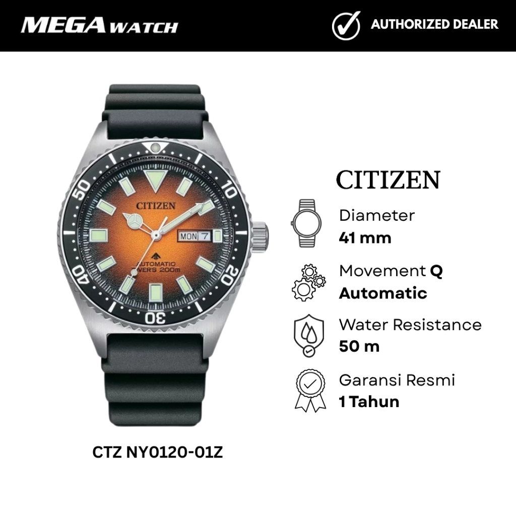 Jam Tangan CITIZEN Pria Original Promaster Marine CTZ NY0120-01Z Automatic Orange