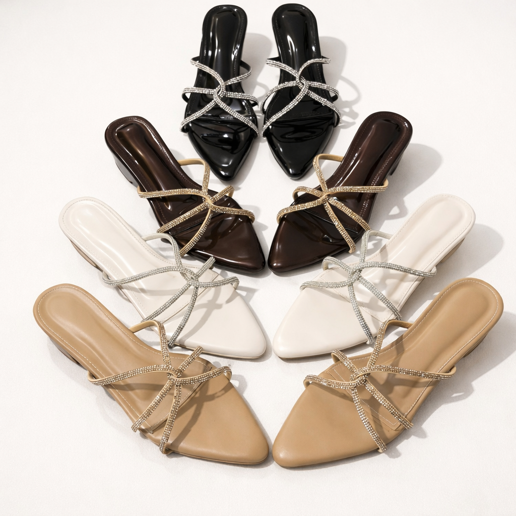 KOENING ZARA  Sandal Heels Wanita Hak 3cm Tali Permata Ujung Lancip Girly Elegant