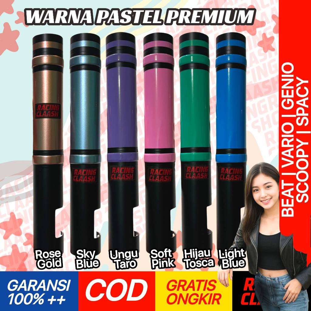 Racing Claash Cover Shock Depan Beat Vario Scoopy Spacy Genio Warna Pastel Ungu Taro Rose Gold Light