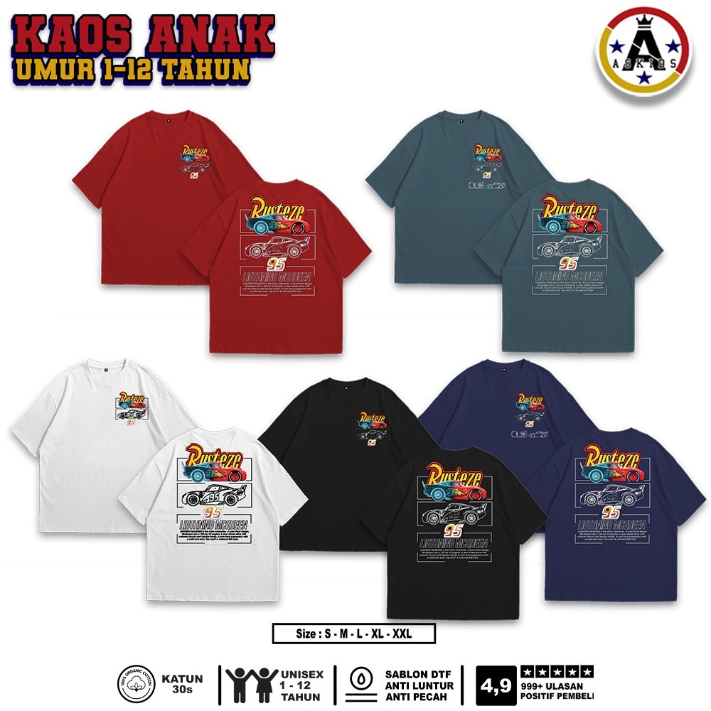 Kindersone Kaos Baju Atasan anak Motif Mcqueen Usia 1-12tahun