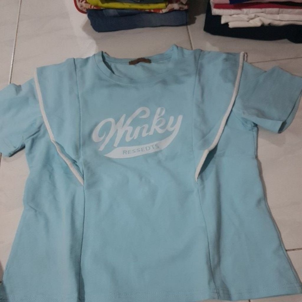 baju atasan wanita preloved bekas biru muda