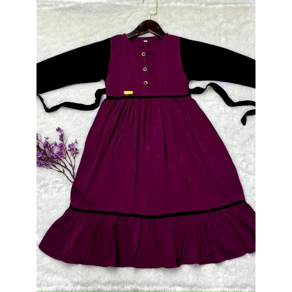 Baju Gamis anak lengan panjang polos Bahan Katun Rayon Twill Premium Usia 2-8 Tahun