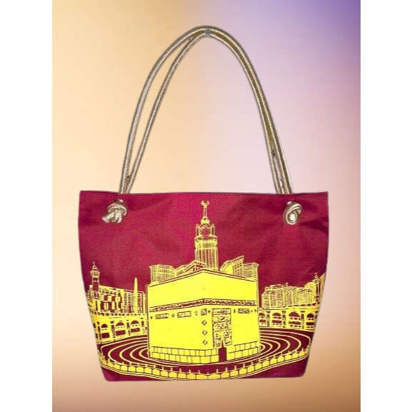 Alzami Collection Tas ToteBag Ritsleting Model Ka'bah "Polos Gambar" Dengan Tali Sumbu Tas Oleh-Oleh
