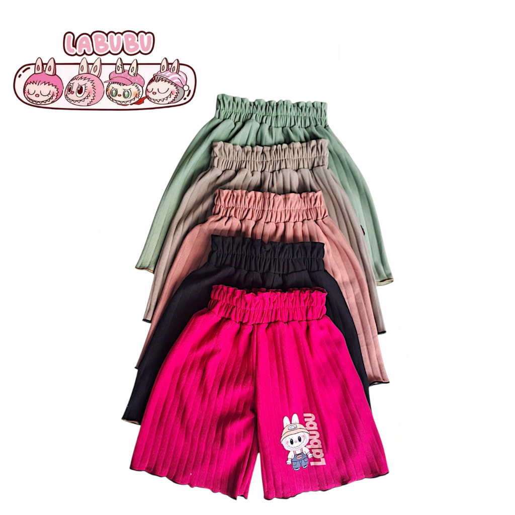 6 PCS Celana Kulot Pendek Anak Perempuan Labubu Knit Hornet 3-11 Th - Kolor Harian Model Renda Curly