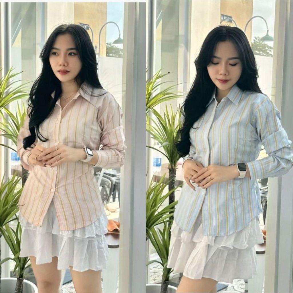 Kemeja Kerja Wanita Wispie Girl Boss - Nyaman, Karet Pinggang, Polycotton Yarnded