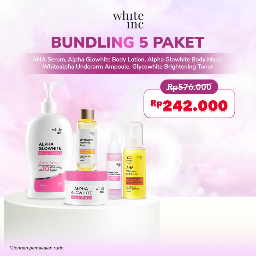 [BUNDLING 5] WHITE INC Alpha Glowhite Body Lotion + Alpha Glowhite Body Mask + AHA Body Serum + Unde