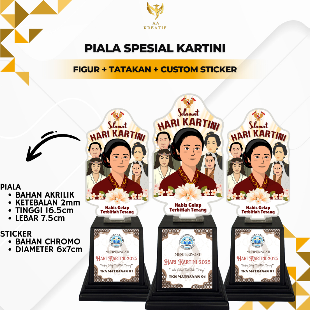 Piala Akrilik Hari Kartini Kartono Sticker Custom Plus Tatakan Penghargaan Kejuaraan Lomba