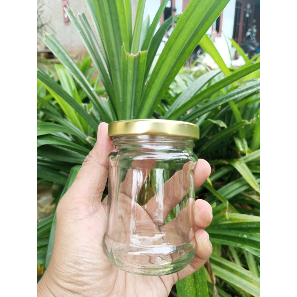 botol kaca jar 200ml tutup seng gold / jar 200ml / toples 200ml