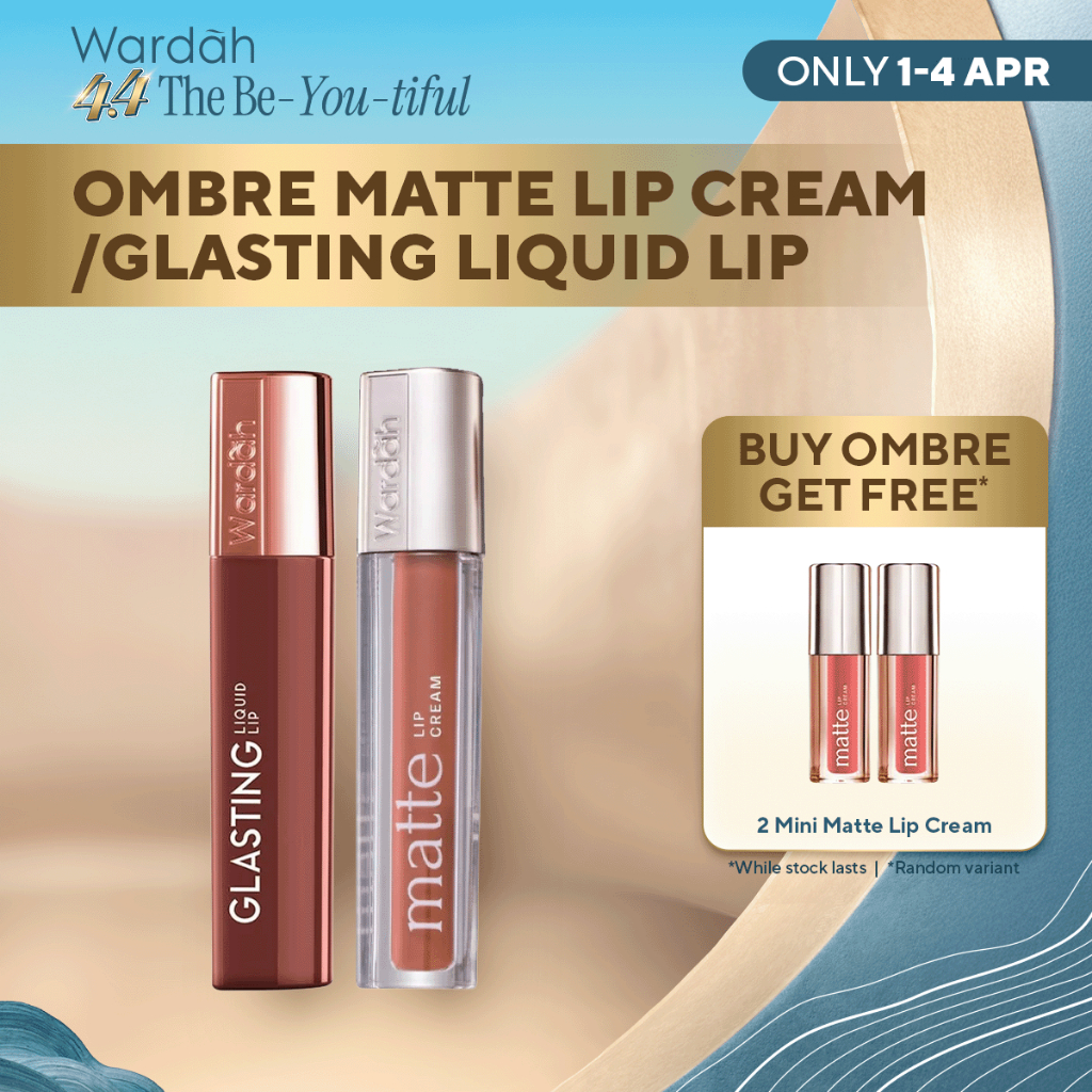 WARDAH Ombre Glasting Liquid Lip + Matte Lip Cream -Lip-Stain-Lipgloss-Lipstik-Lip Matte-Lipcream-Li