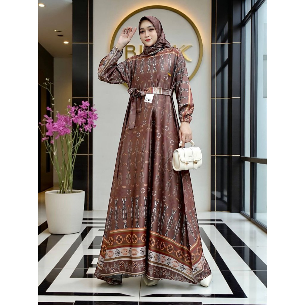 Gamis Set Hijab Khalisa Bahan Dioorsilk Premium Motif Terbaru Elegan Gamis Wanita Silk