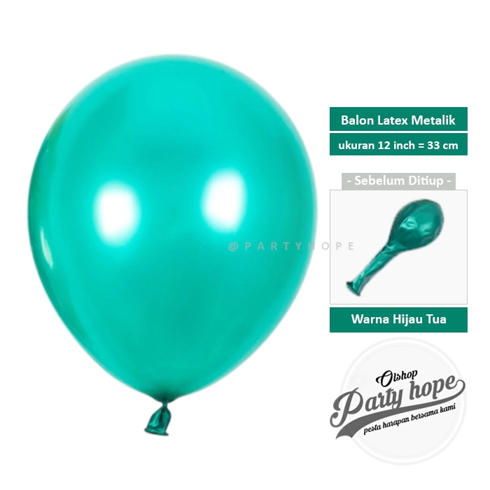 Balon Metalik Hijau Tua / Balon Latex Dekorasi Warna Hijau Tua / Balon metalik 12 Inch