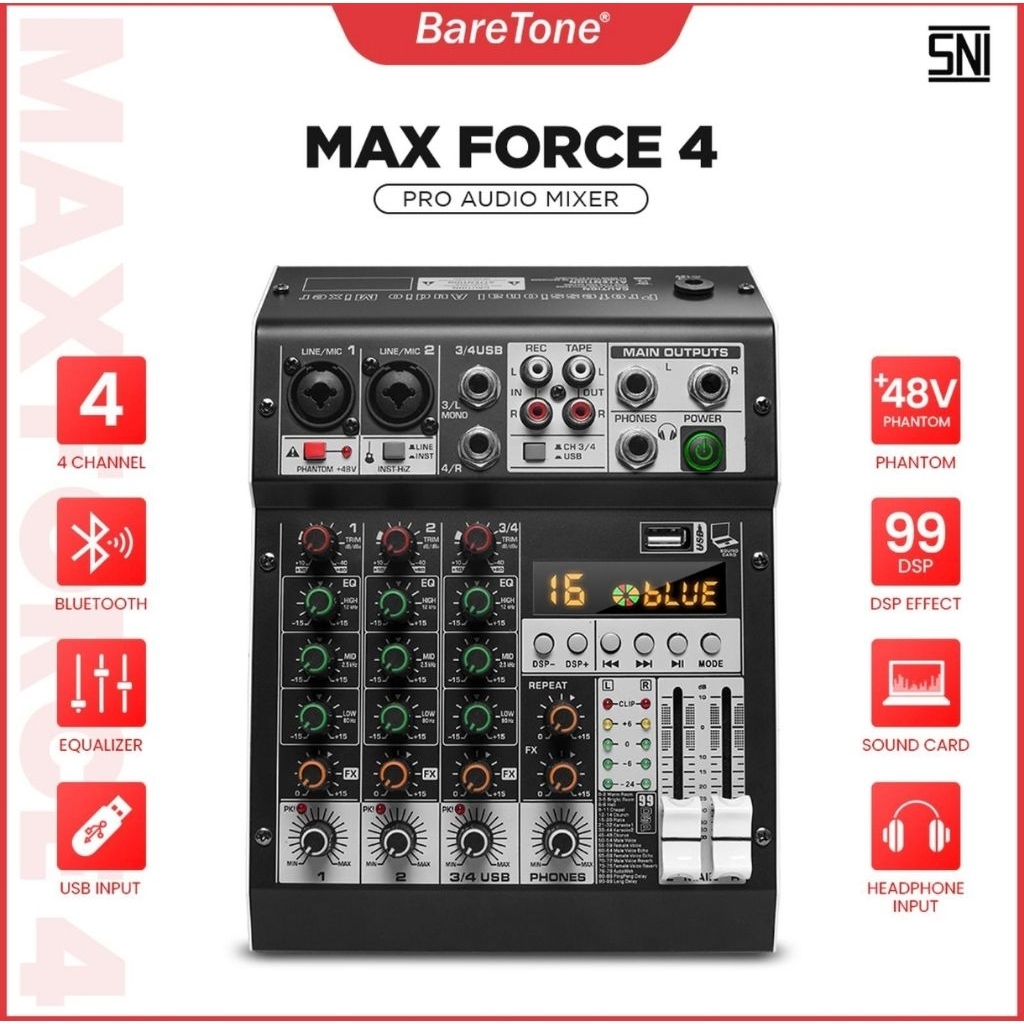 MIXER AUDIO BARETONE MAX FORCE 4- profesional mixer 4 channel