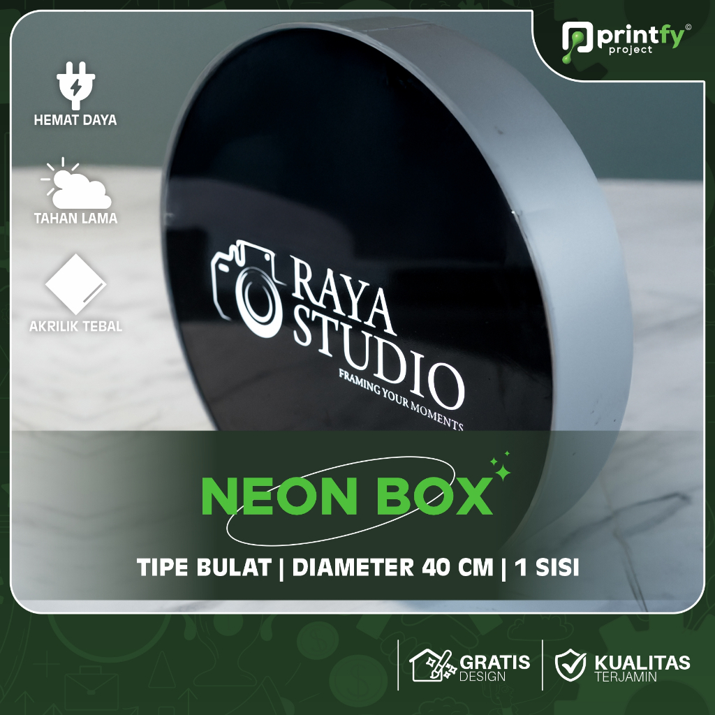 Neon Box Custom Bulat 40cm Akrilik LED Outdoor Waterproof