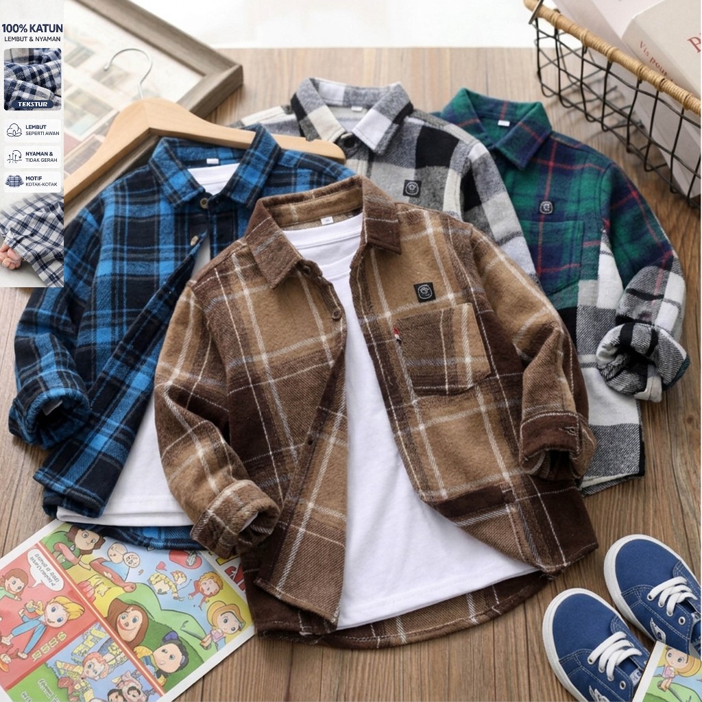 Baju Kemeja Flanel Anak Laki Laki Perempuan Baju Kotak Anak Baju Kemeja Anak Lengan Panjang