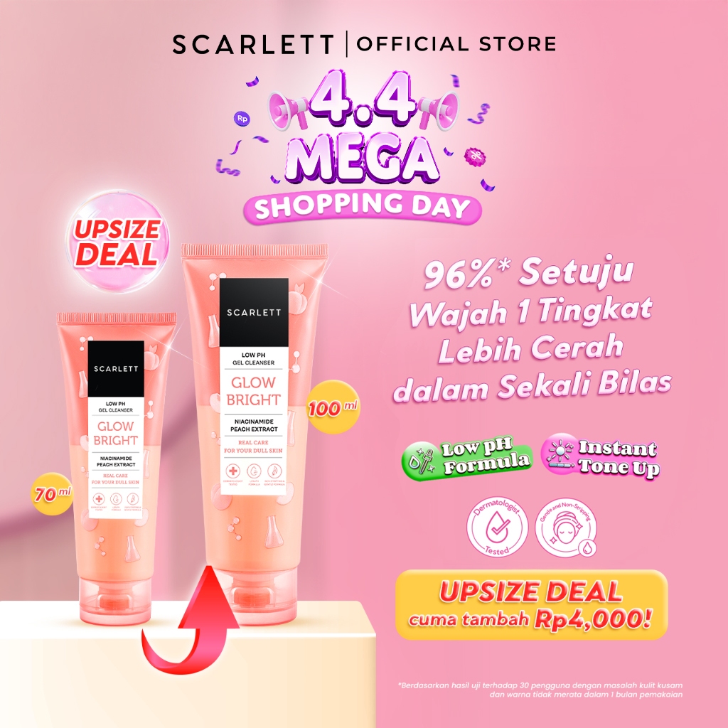SCARLETT Low pH Glow Bright Gel Cleanser-Facial Wash Gentle Formula, Kulit Tidak Ketarik, Low pH Sen