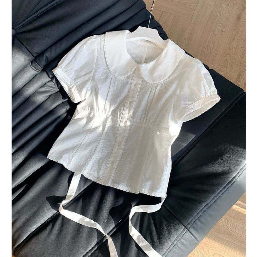 DEAR ANGEL, Noelle white round-collared top / blouse