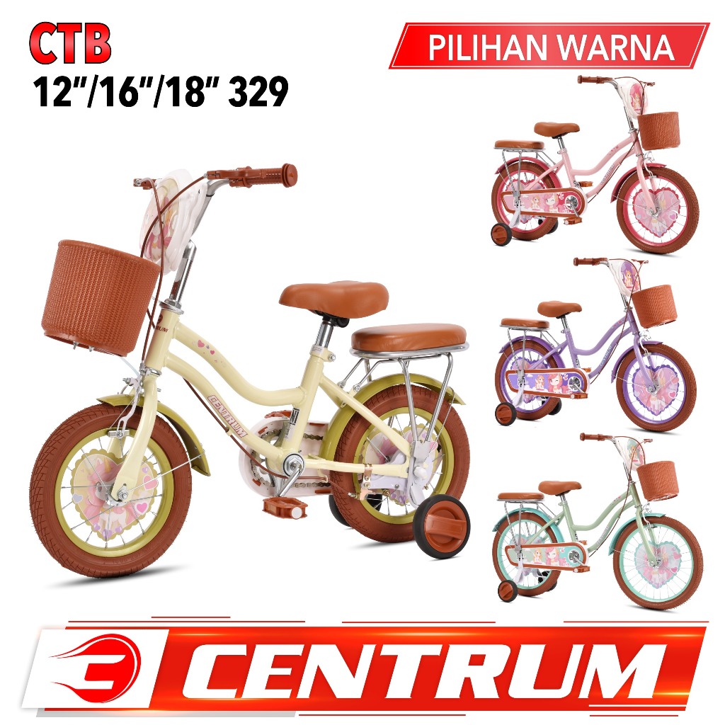 Sepeda Mini Anak Perempuan Centrum CT329 Ketangkas Lampu 12/16/18 Inch CTB Anak 2-8 Tahun