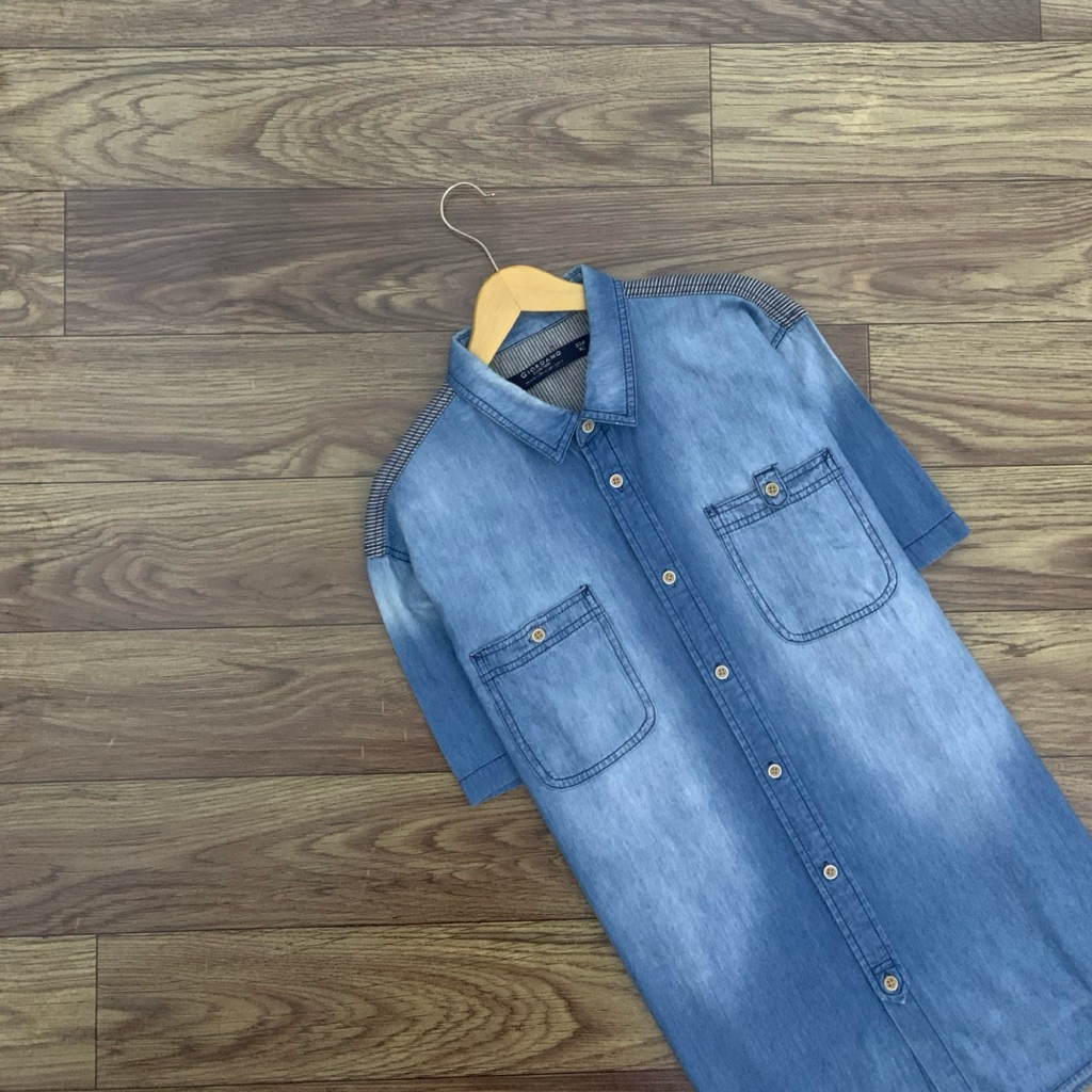 Kemeja GIORDANO Branded Denim Hickory Short Sleeve