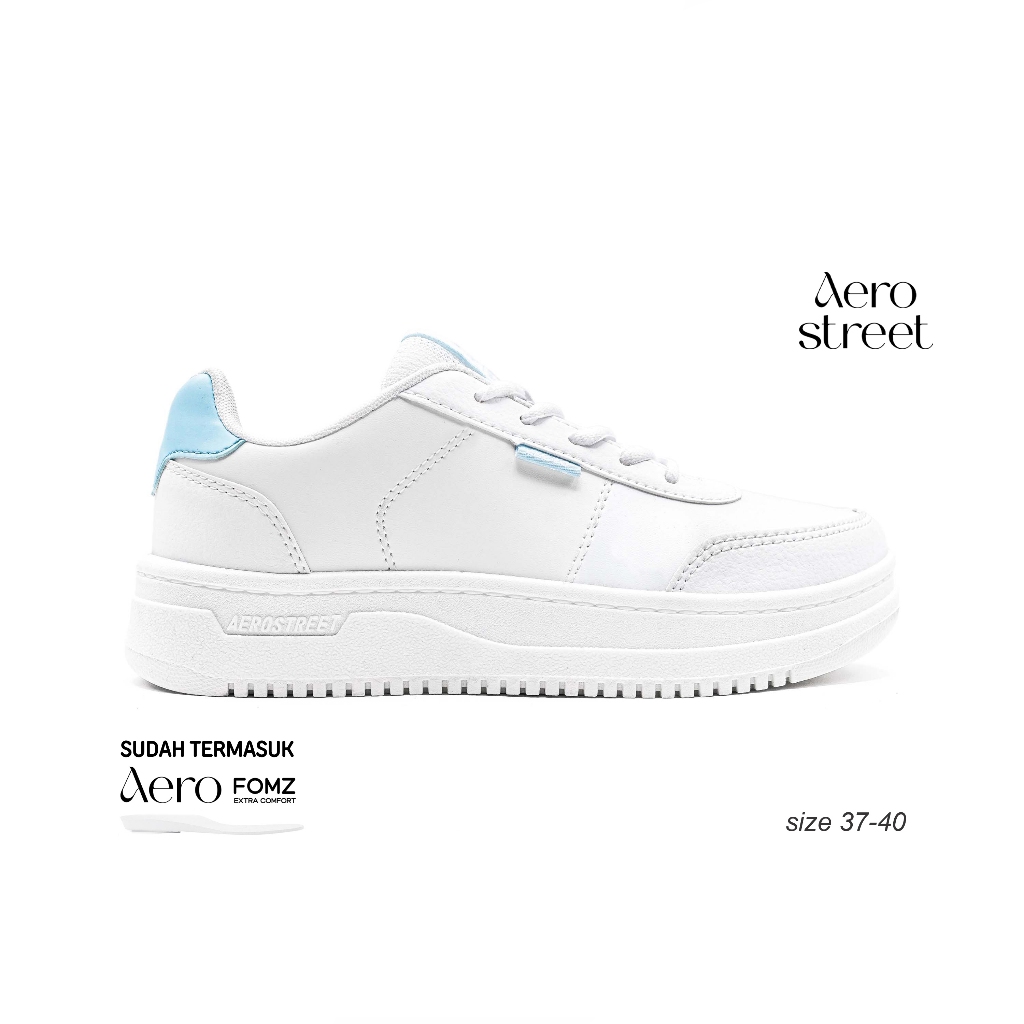 Aerostreet 37-40 Leona Putih Putih Biru Muda - Sepatu Sneakers Casual Sport Pria Wanita Aero Street