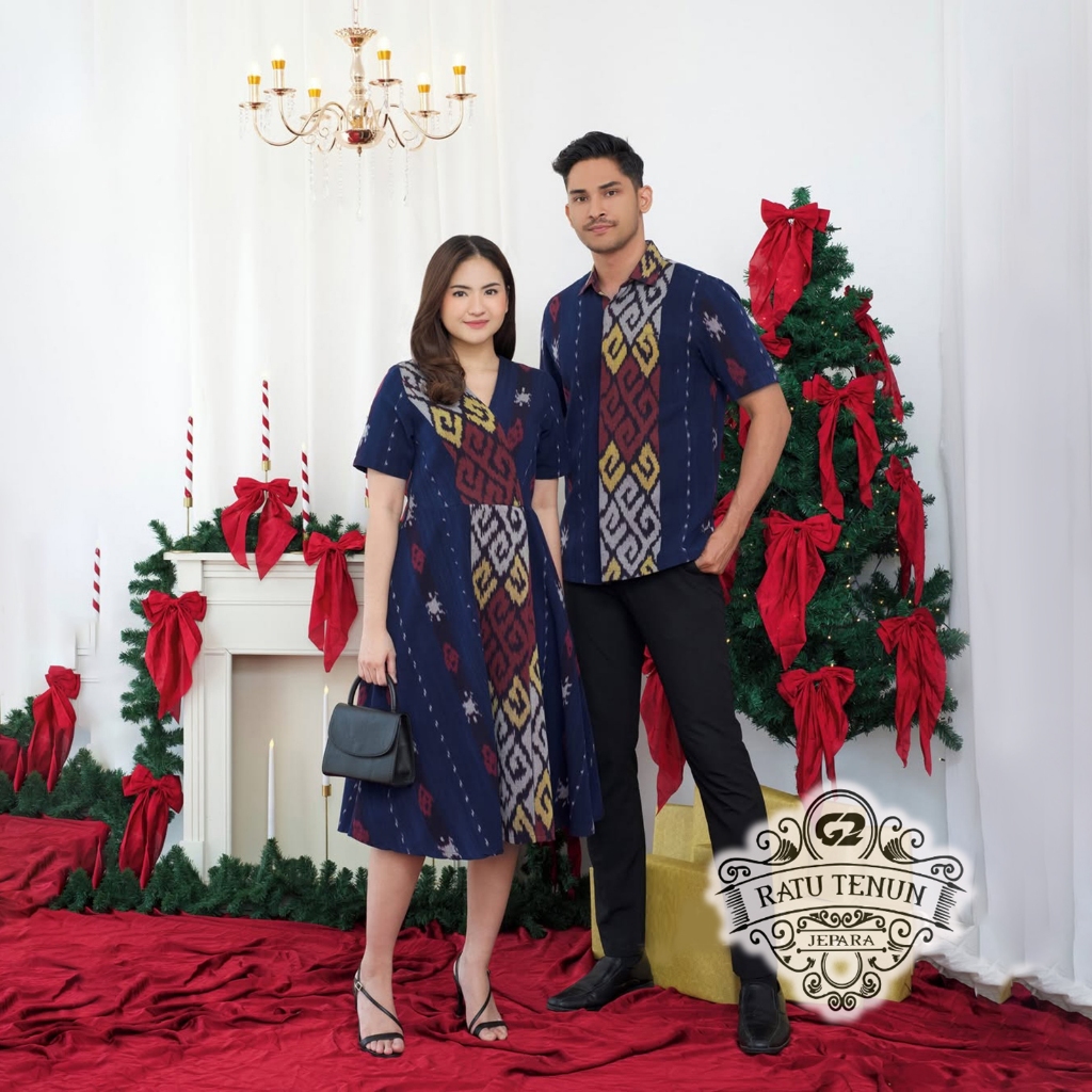 Set couple dres tenun terbaru NAVIKA, Baju natal, baju pasangan, Dress Natal, Baju Seragam