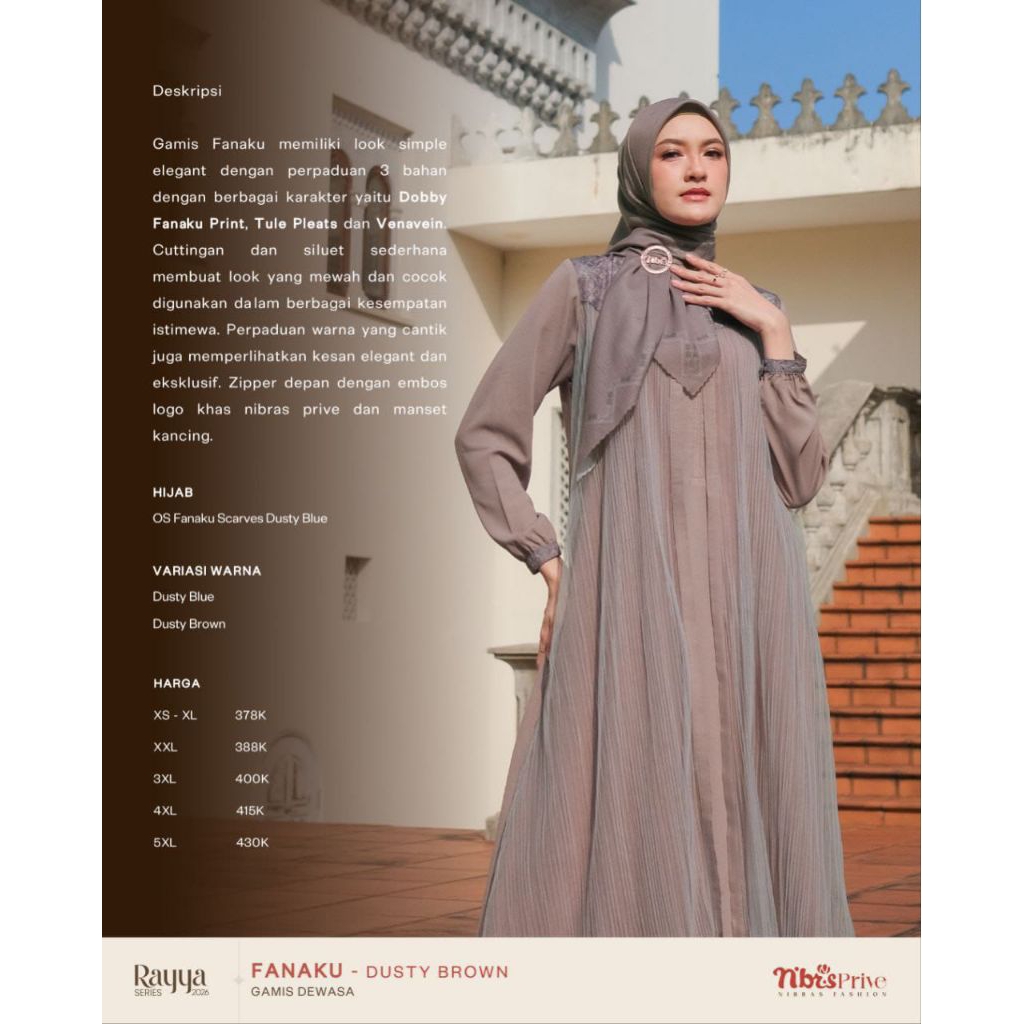Fanaku Gamis Nibras Dusty Brown//Gamis Terbaru Nibras 2026
