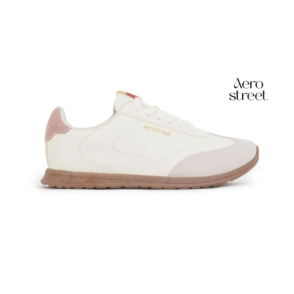 Aerostreet Verona Sneakers Wanita Coklat Muda/Natural/Pink Sepatu Cewek Women Casual Sporty Ringan E