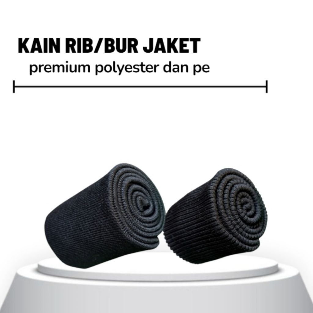 Kain Rib Jaket Polos Hitam - Lembaran Elastis, Cocok untuk Jaket Bomber dan Varsity