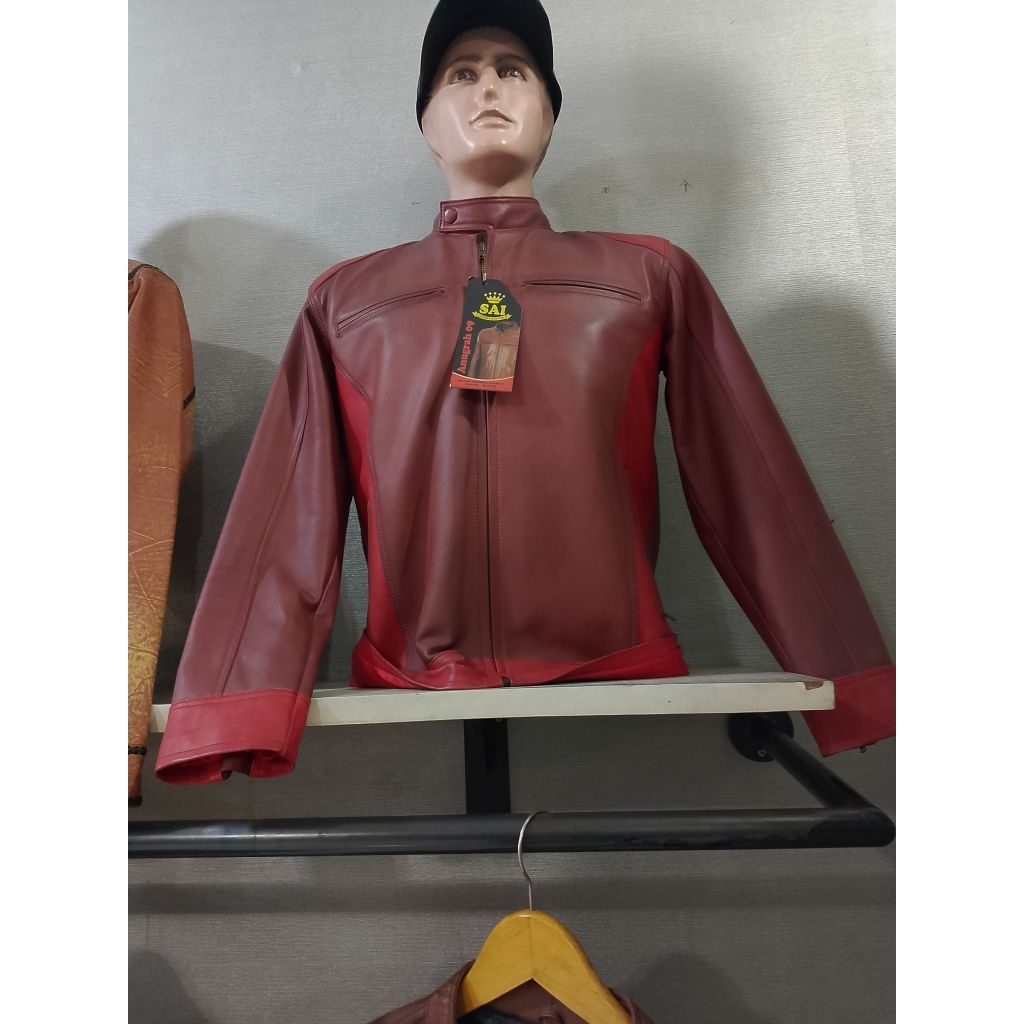 JAKET KULIT CASUAL PRIA XL MERAH MARUN