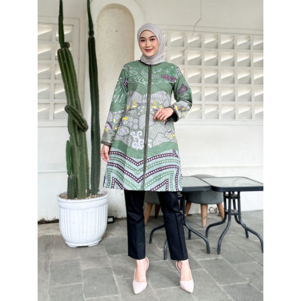 tunik batik wanita Zipper depan premium full puring trikod.