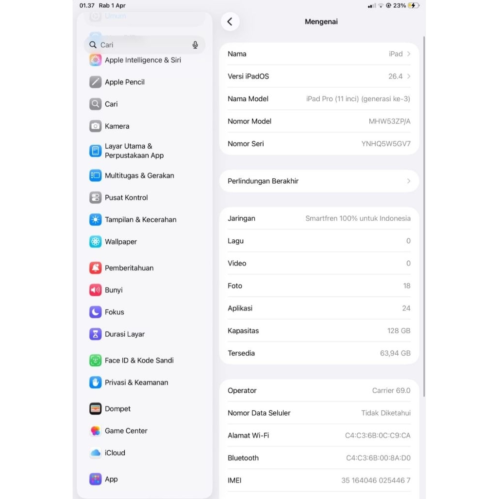 IPAD PRO 11 INCH GEN 3 EX IBOX 128 GB ( SILVER )
