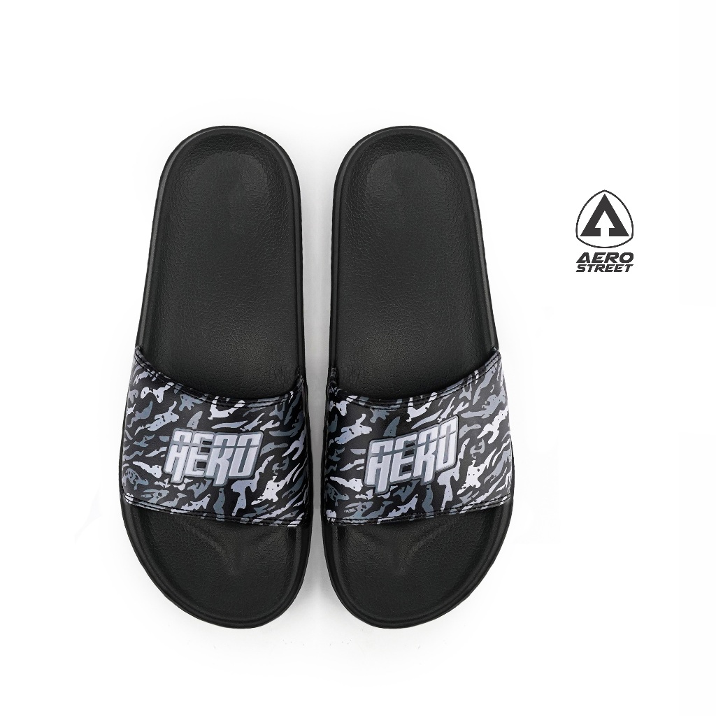 Aerostreet 39-44 Army Hitam Hitam - Sandal Sendal Selop Slip On Casual Pria Wanita Aero street 22AAA