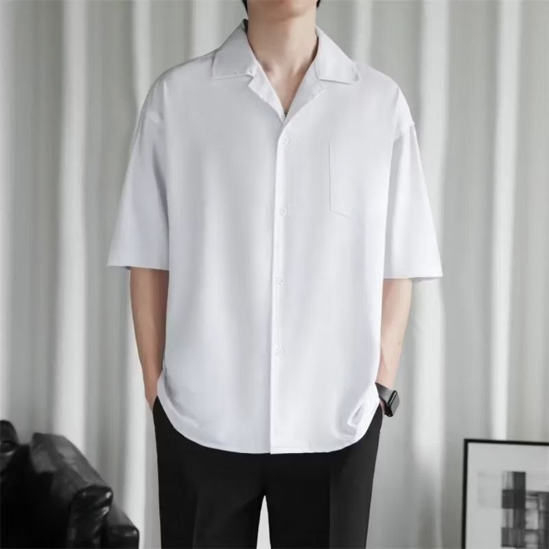 Kemeja Hawai Polos Pria Keren Outfit Cowok Pantai Kerah Piyama Katun Premium