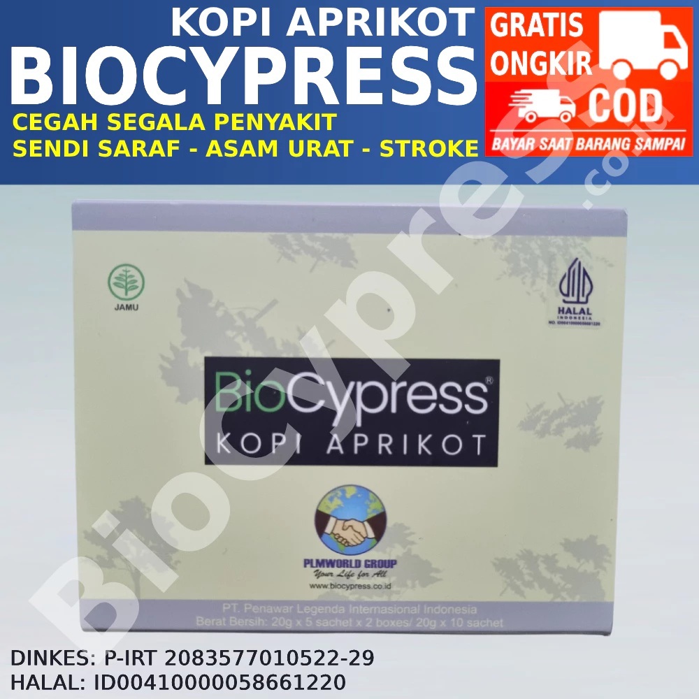OFFICIAL BioCypress Kopi Aprikot Original isi 10 Sachet Cegah Asam Urat Nyeri Sendi Saraf Pegal Linu